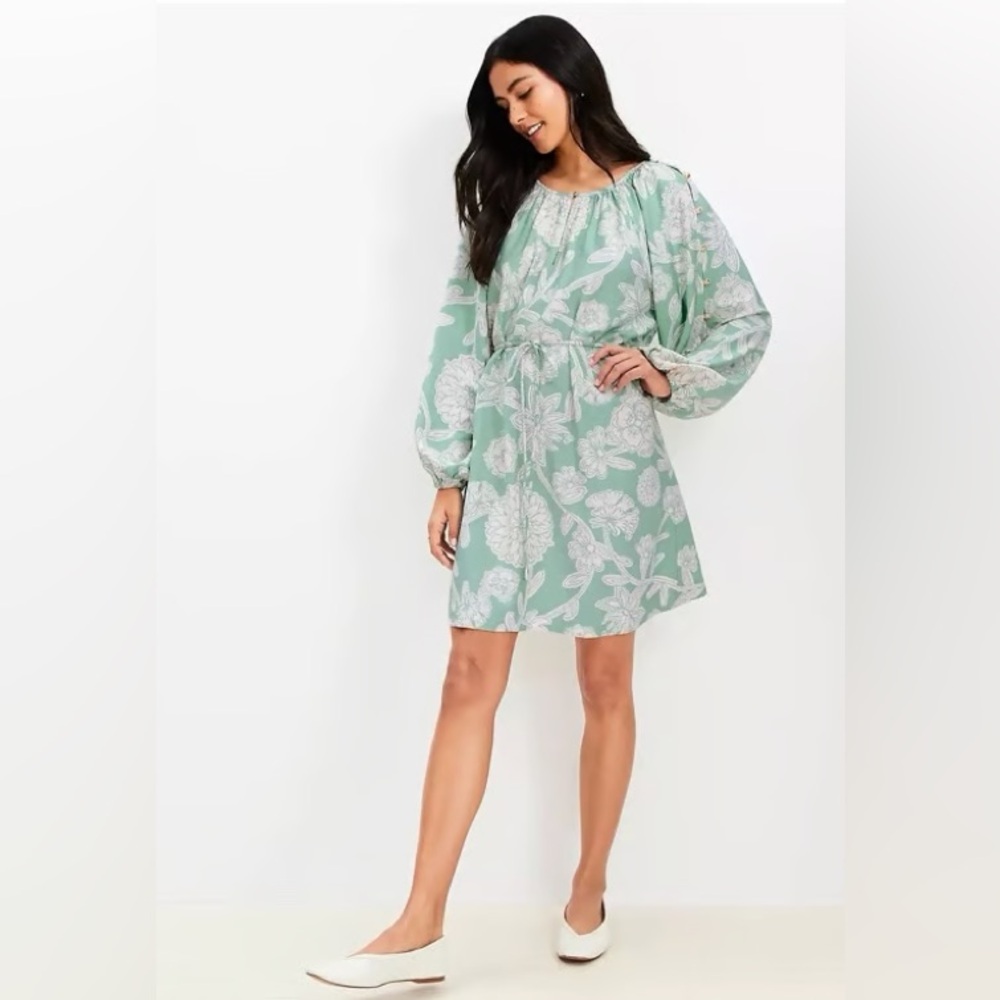 LOFT, new with tags Mint Floral Long Sleeve Dress